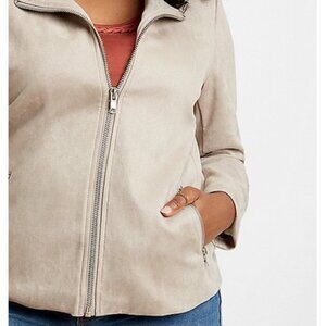 NWT - MAURICES TAUPE FAUX SUEDE MOTO JACKET